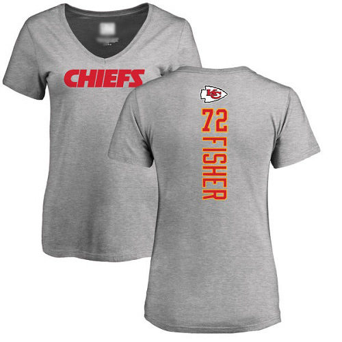 Women Football Kansas City Chiefs #72 Fisher Eric Ash Backer V-Neck T-Shirt